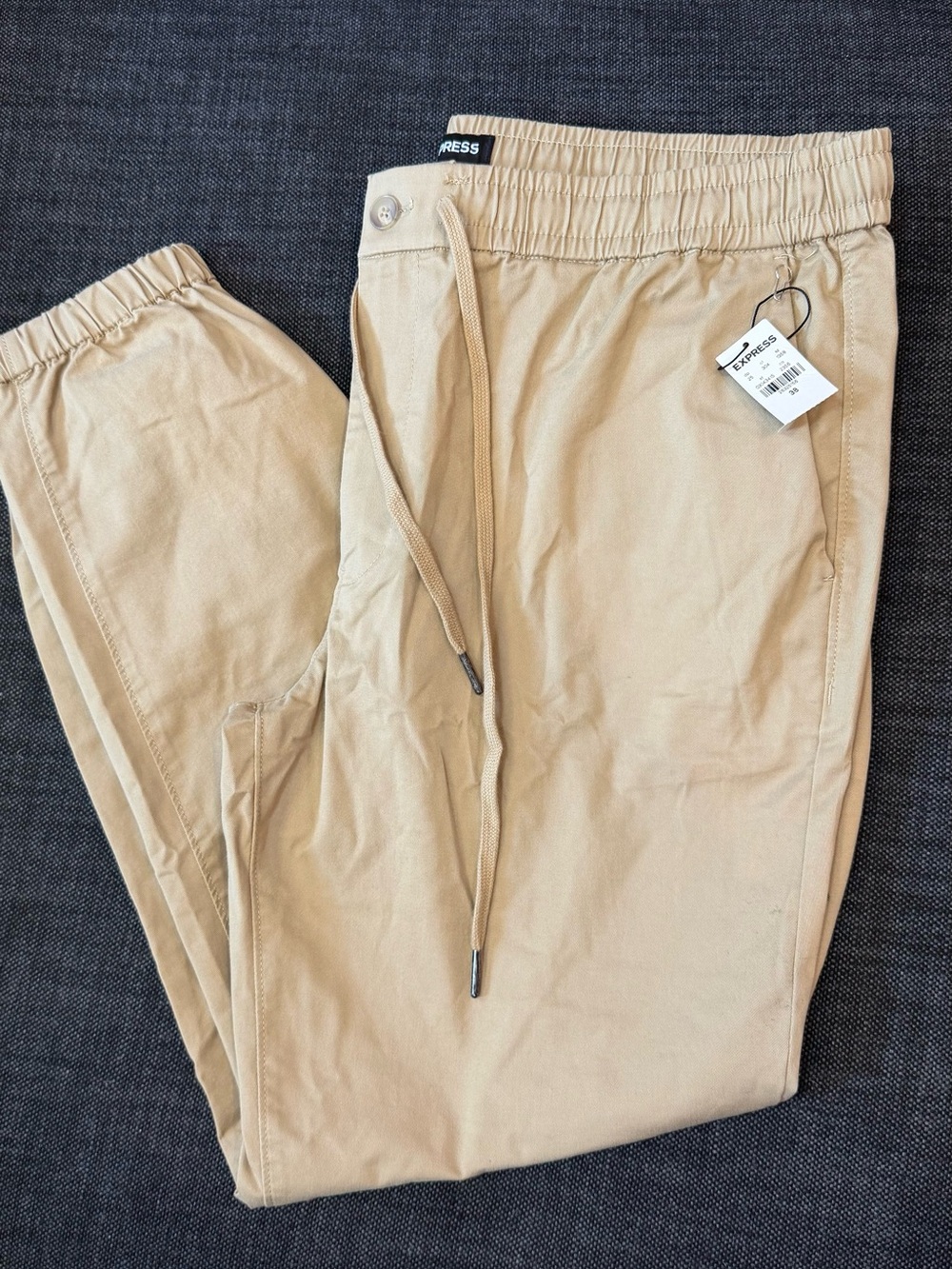 Express Men's Khaki Drawstring Jogger Pants